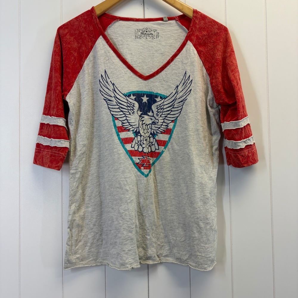 Panhandle America Eagle Graphic Baseball Raglan Sleeve Tee Women Large Western